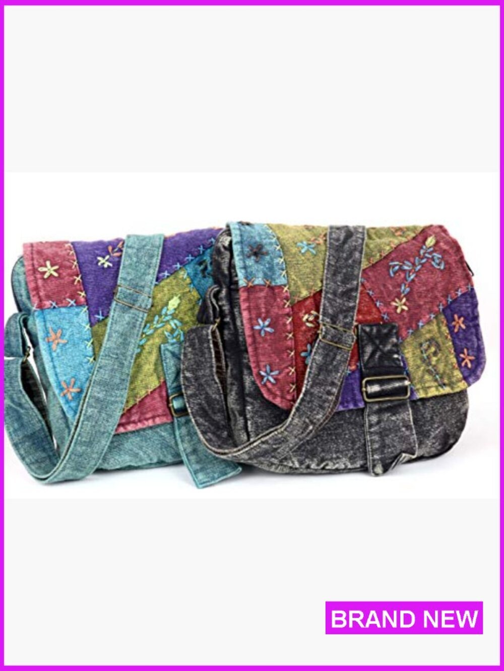 Cotton Messenger Shoulder Bag Boho Handmade Patchwork Crossbody Functional - Picture 3 of 6
